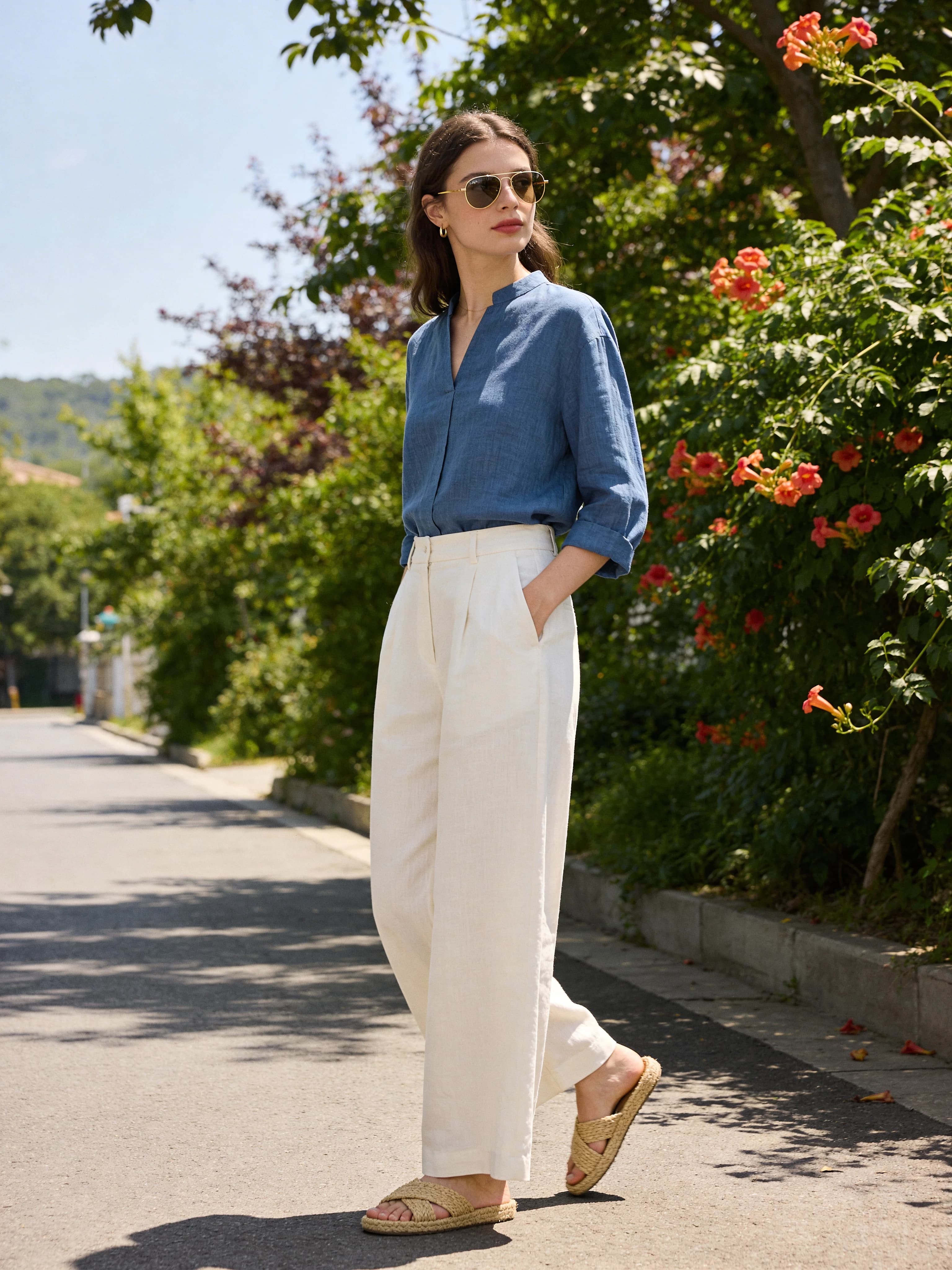 Blue Linen Gold Sunnies