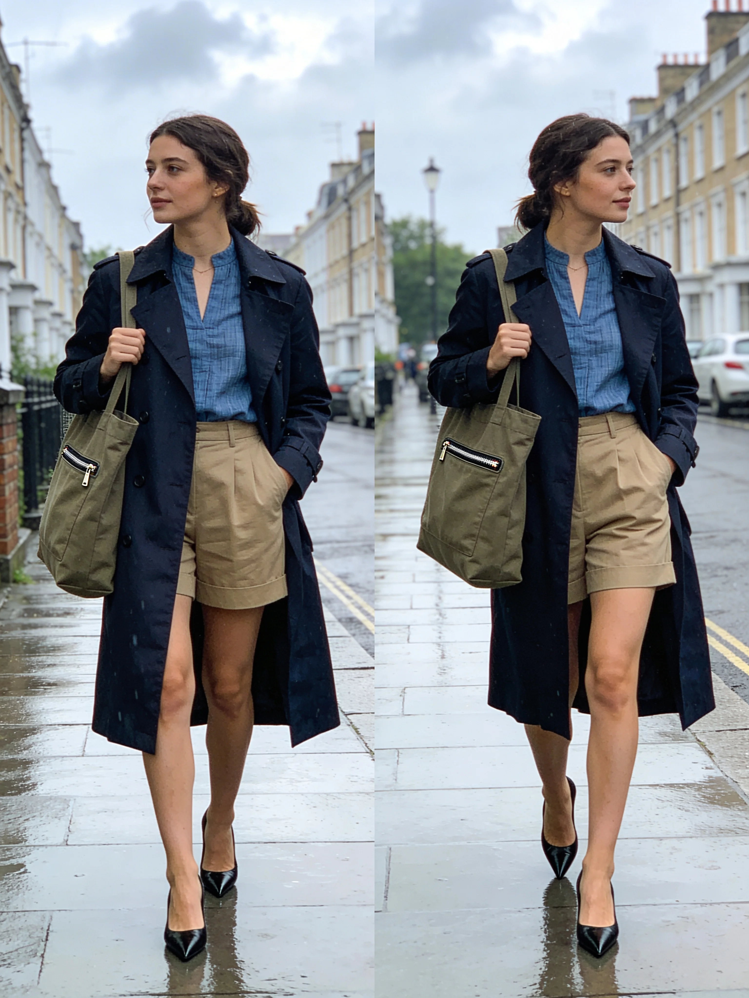 Navy Trench and Shorts